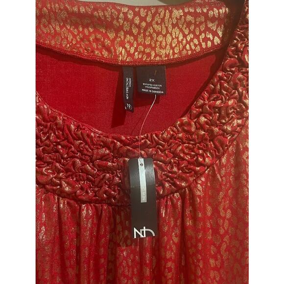 New Directions Plus Size Red & Gold Animal Print Blouse Size 2X NWT - Picture 2 of 5